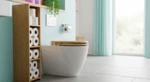 une salle de bain moderne coloré et épurée