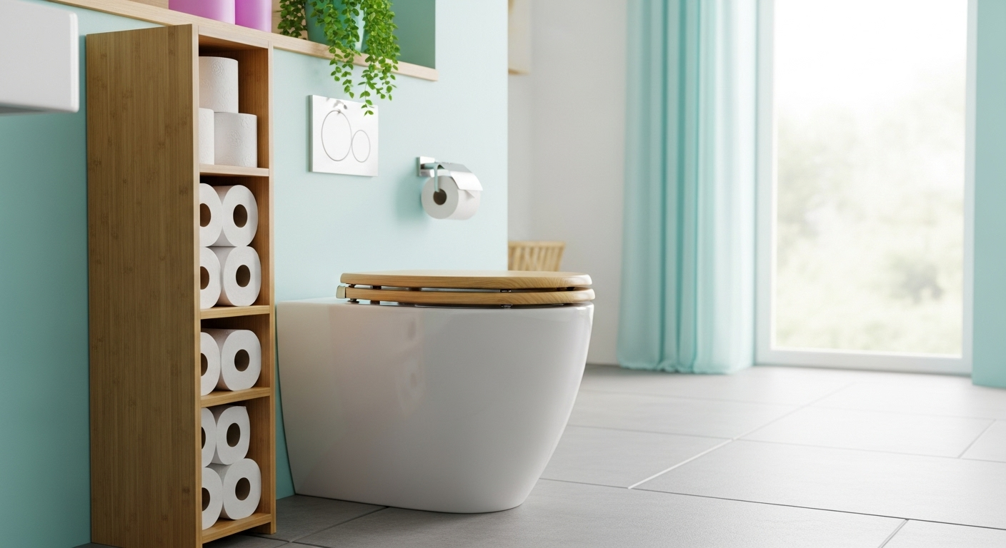 une salle de bain moderne coloré et épurée