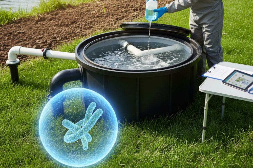 Entretien de la fosse septique avec de l'acide citrique en suivant les normes environnementales en vigueur