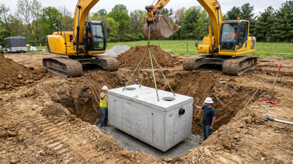 Expertise technique sur l'installation de fosse septique en béton